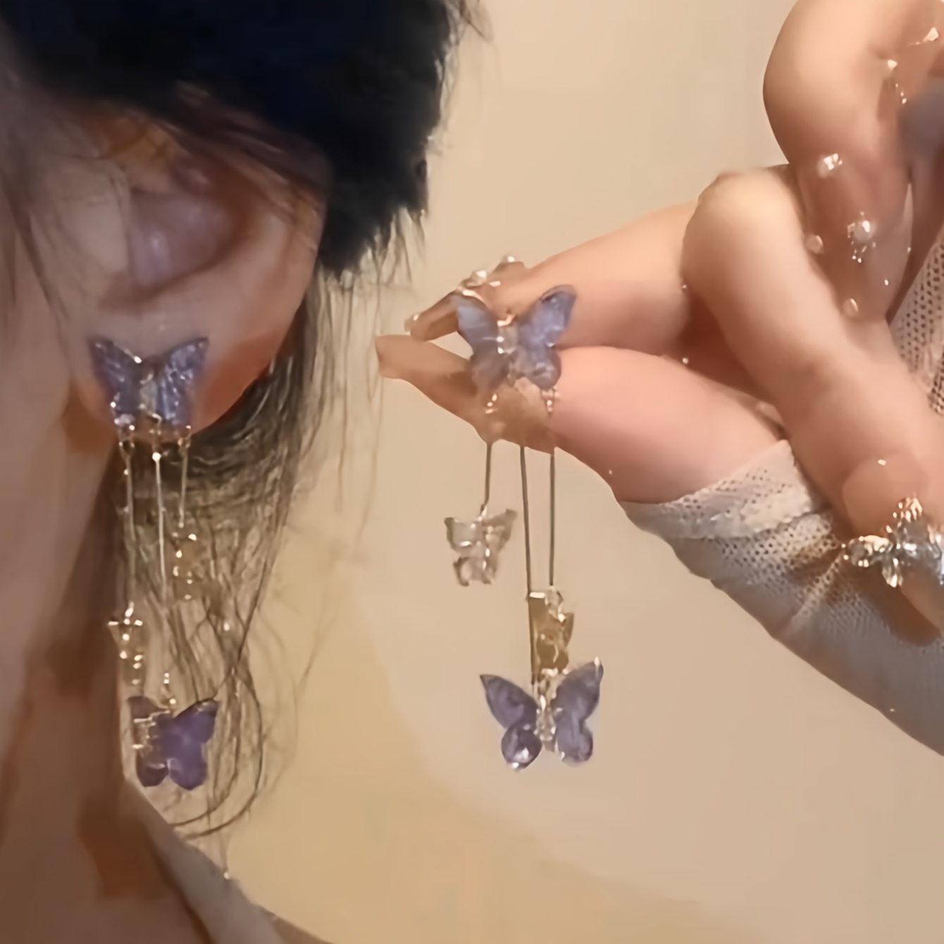Light Purple Butterfly Tassel Earrings for Party & Daily Wear